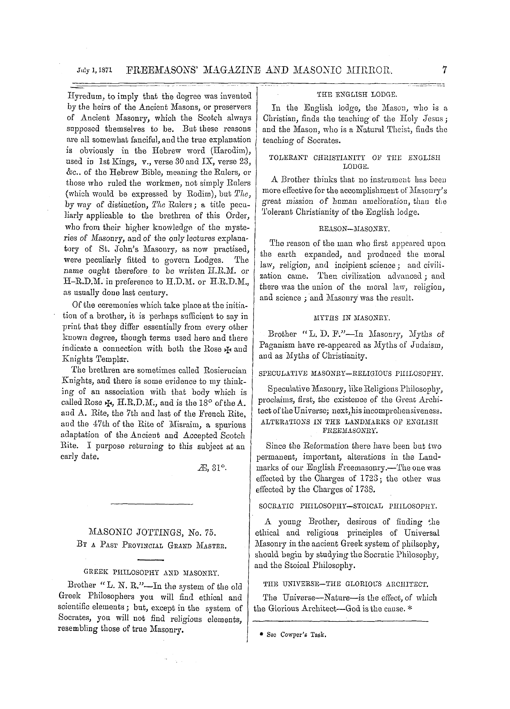 The Freemasons' Monthly Magazine: 1871-07-01 - The Royal Order Of Scotland.