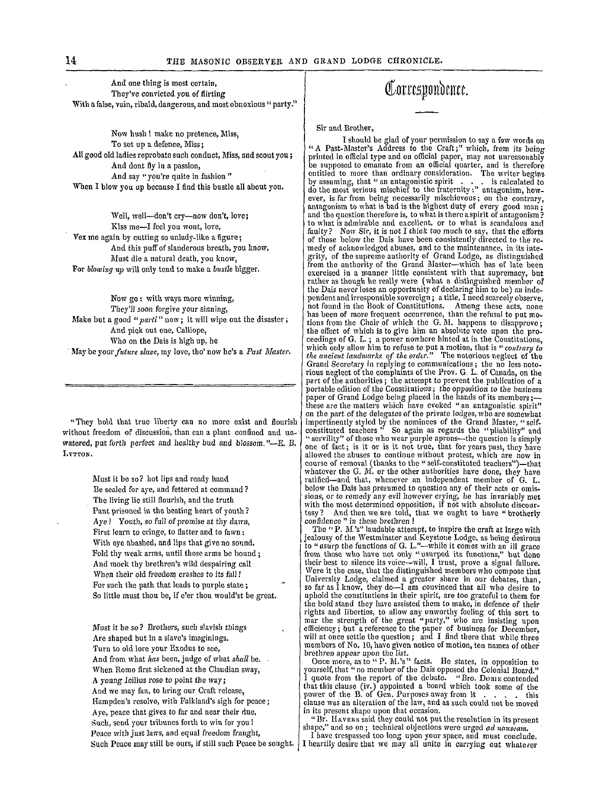 The Masonic Observer: 1857-03-01 - "The Masonic Observer" To His Shameless Little Muse.