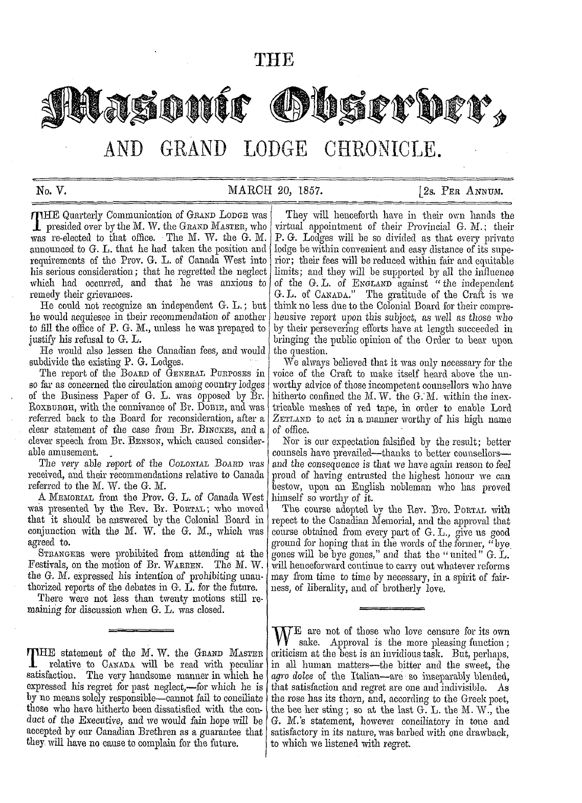 The Masonic Observer: 1857-03-20 - Ar00101