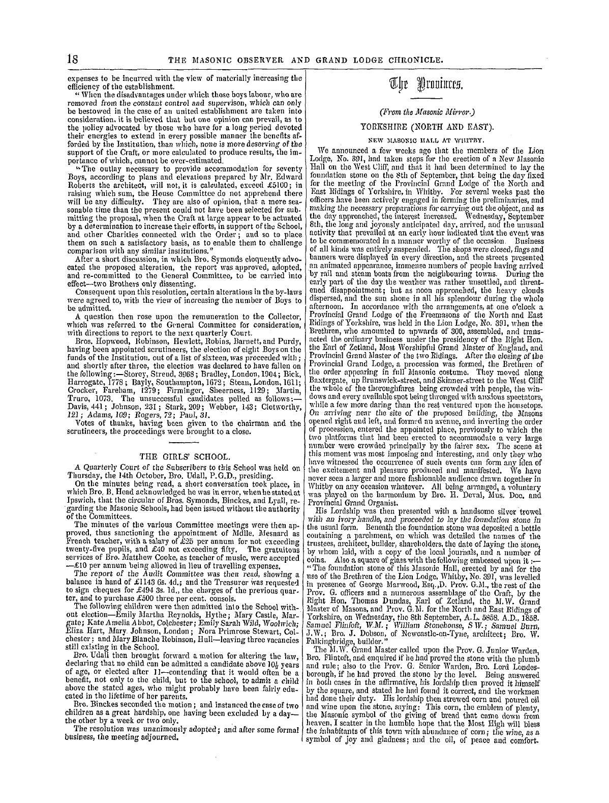 The Masonic Observer: 1858-12-20 - The Provinces.