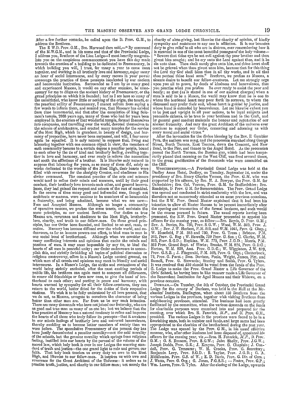 The Masonic Observer: 1858-12-20 - The Provinces.