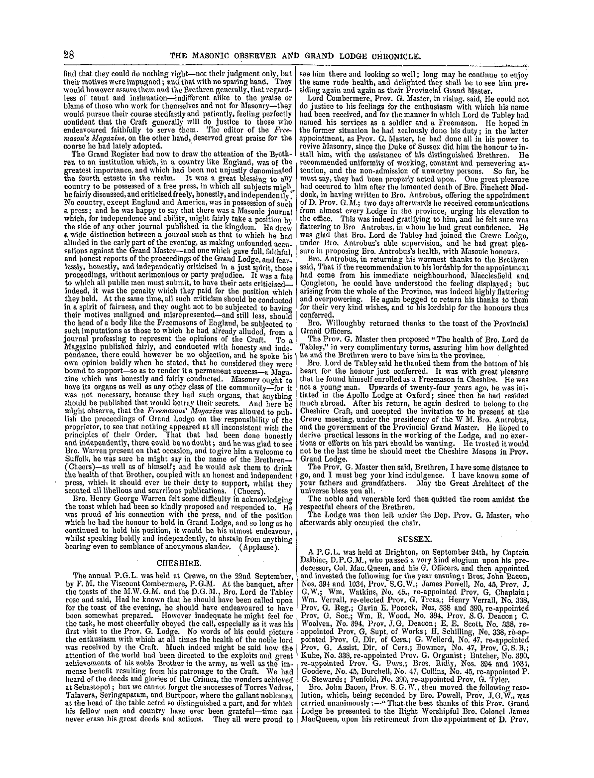 The Masonic Observer: 1858-12-20 - The Provinces.