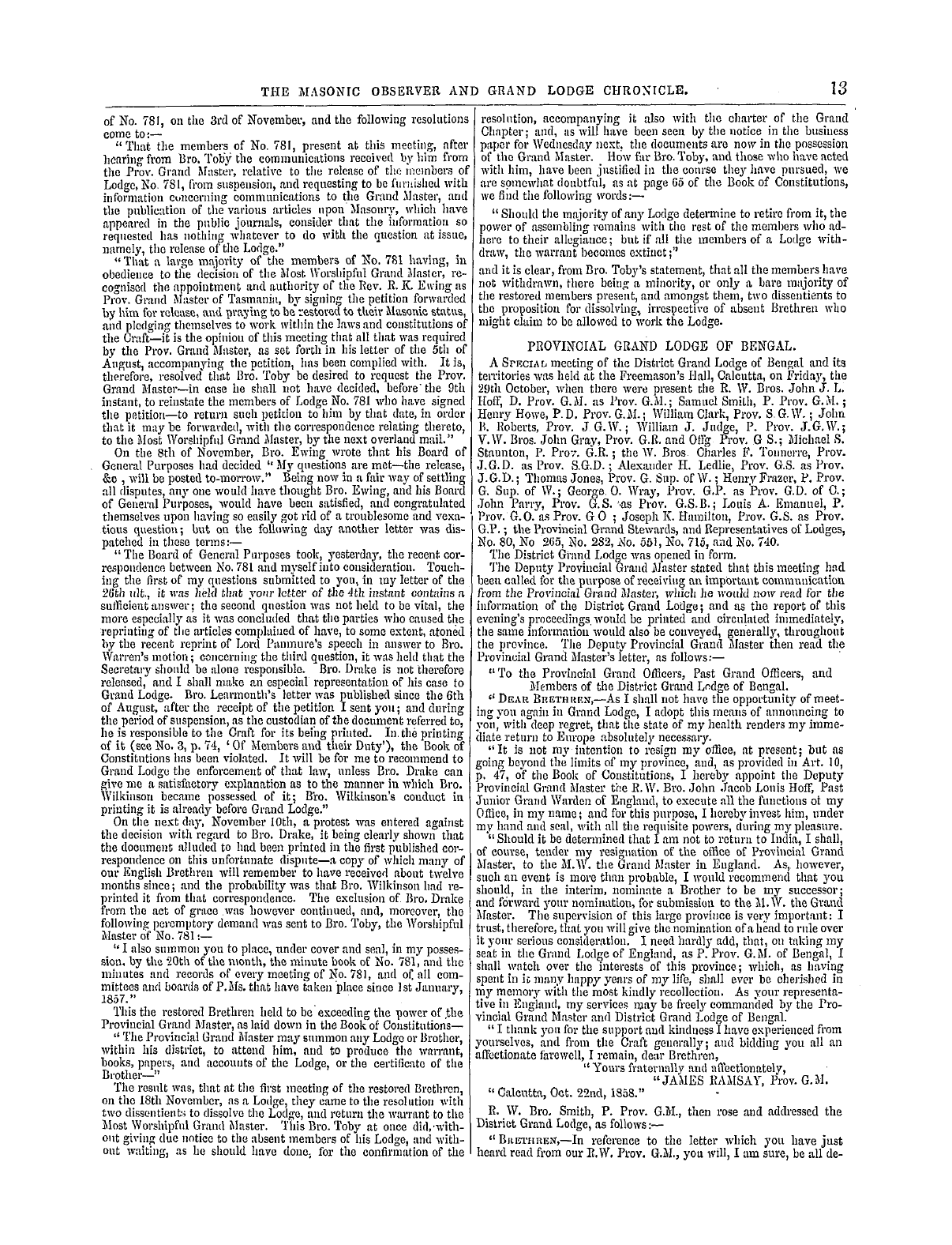 The Masonic Observer: 1859-03-20 - Colonial.