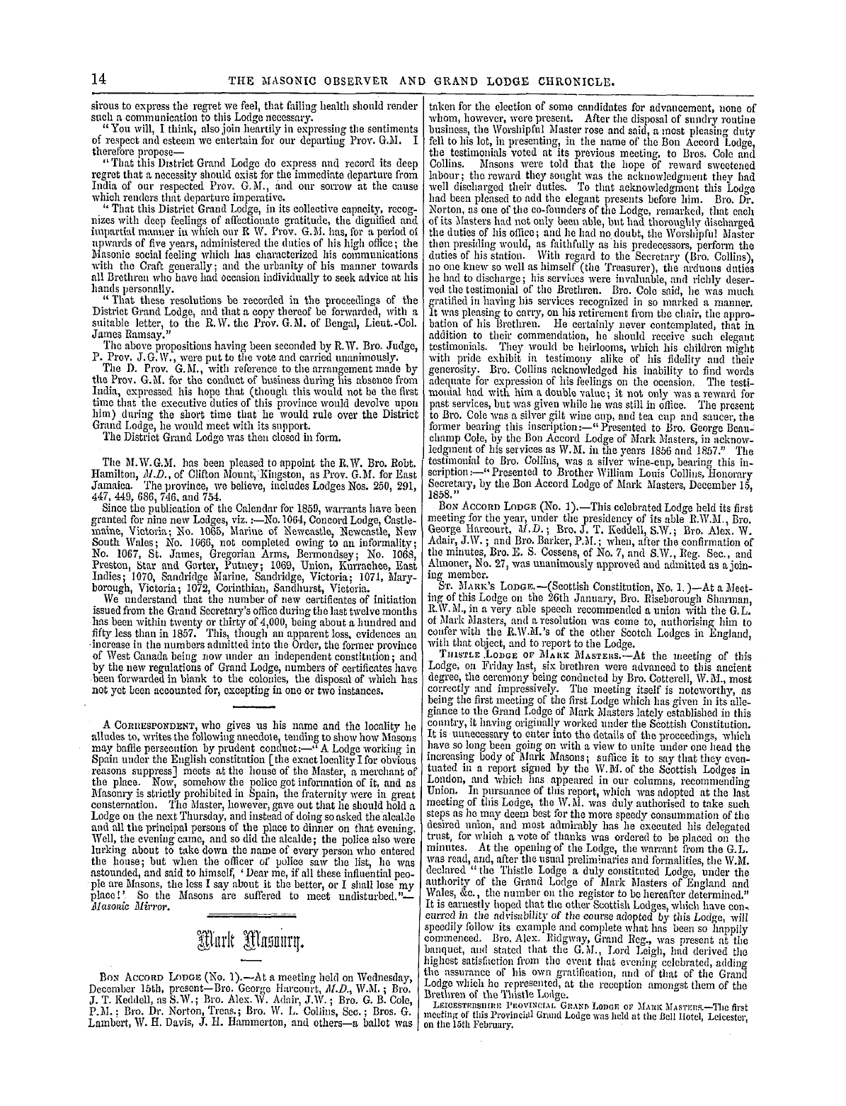 The Masonic Observer: 1859-03-20 - Colonial.