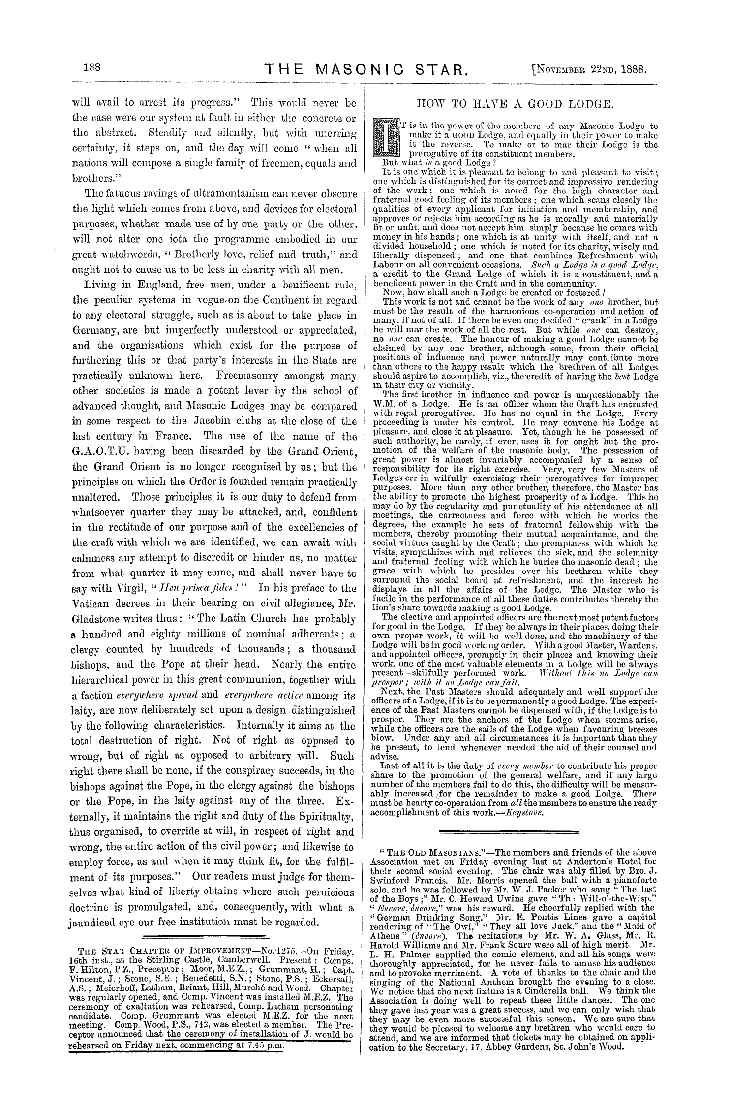 The Masonic Star: 1888-11-22 - Freemasonry- A Factor In European Politics.