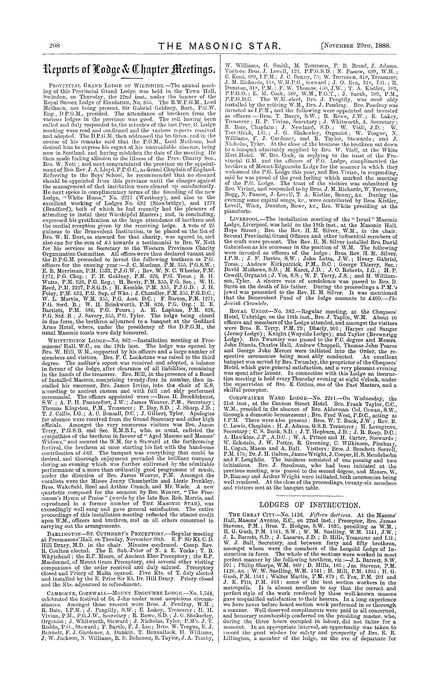 The Masonic Star: 1888-11-29 - Lodges Of Instruction.