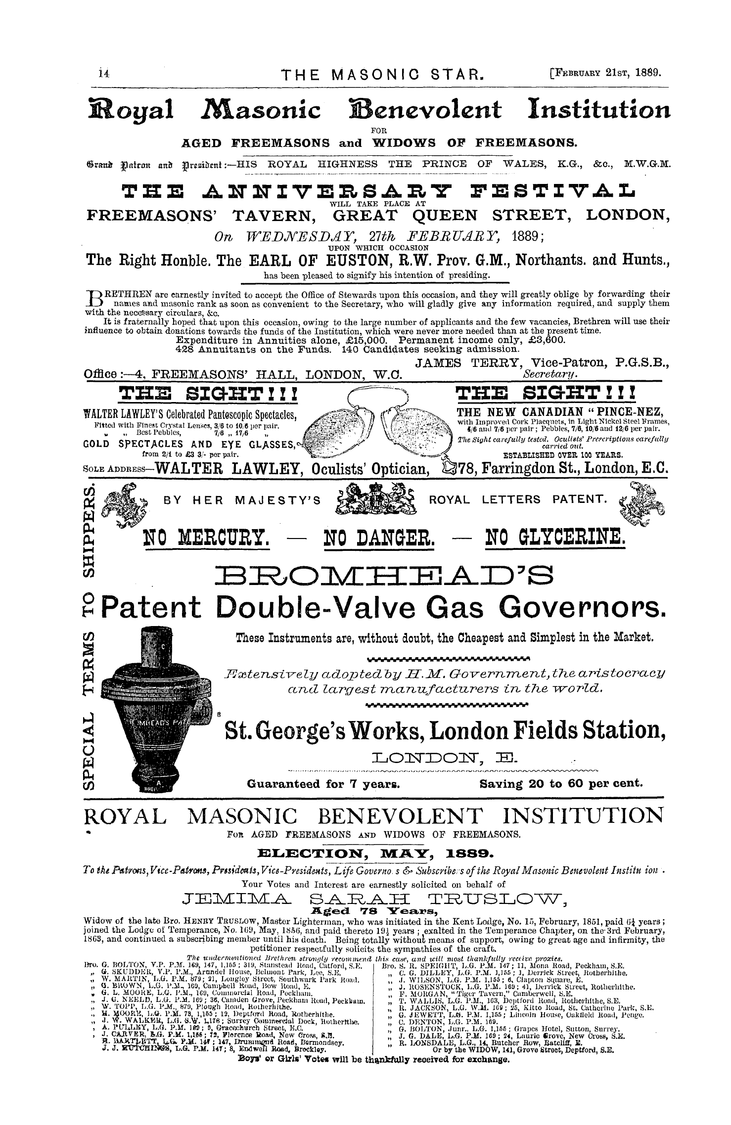 The Masonic Star: 1889-02-21 - Ad01204