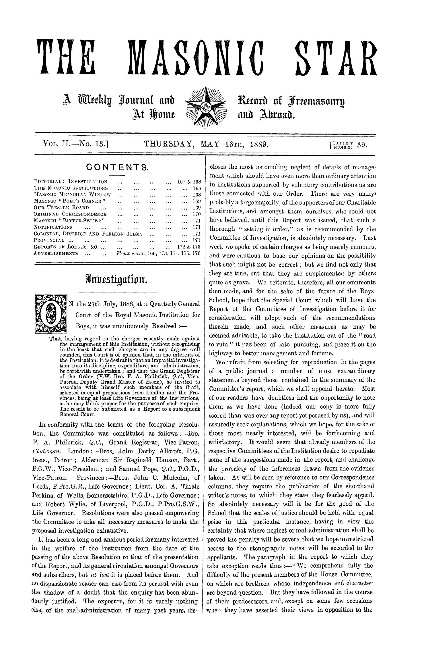 The Masonic Star: 1889-05-16 - Investigation.