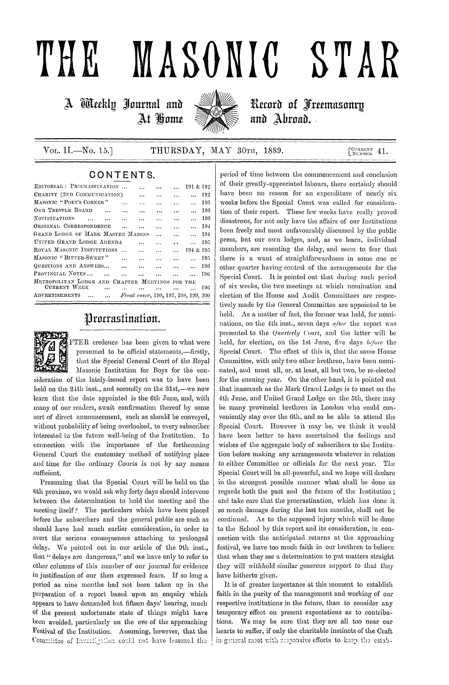 The Masonic Star: 1889-05-30: 1