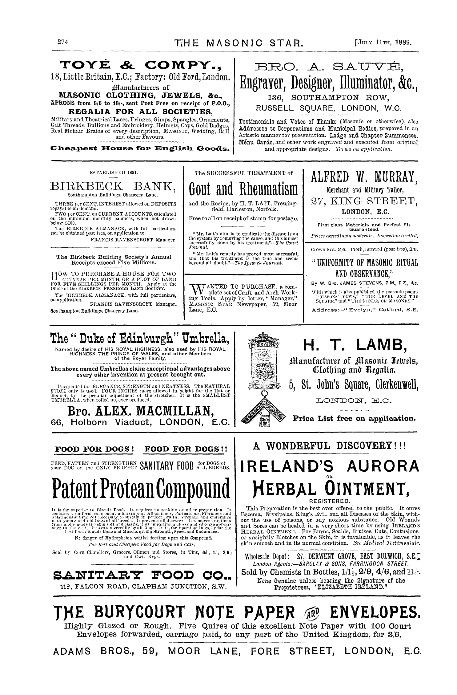 The Masonic Star: 1889-07-11 - Ad00811