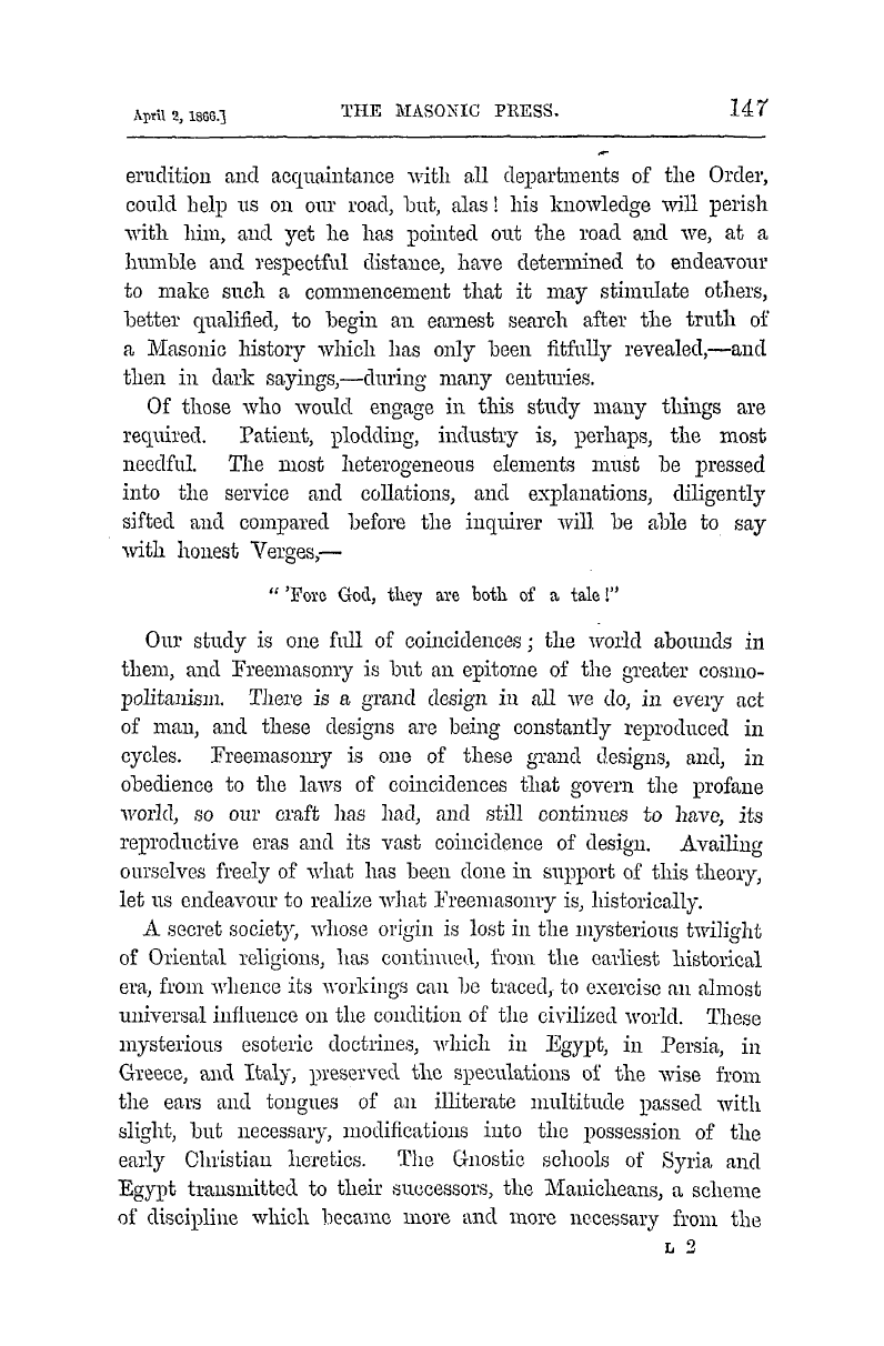 The Masonic Press: 1866-04-02 - Hints On The Secret Literature Of Freemasonry.