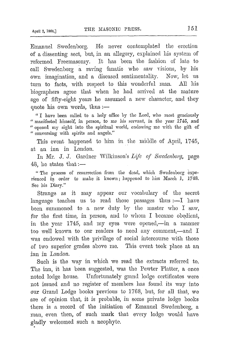 The Masonic Press: 1866-04-02 - Hints On The Secret Literature Of Freemasonry.