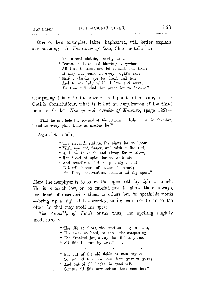 The Masonic Press: 1866-04-02 - Hints On The Secret Literature Of Freemasonry.