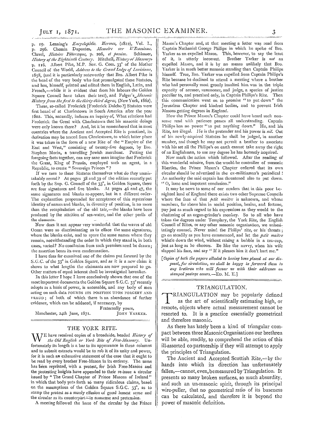 The Masonic Examiner: 1871-07-01 - The York Rite.