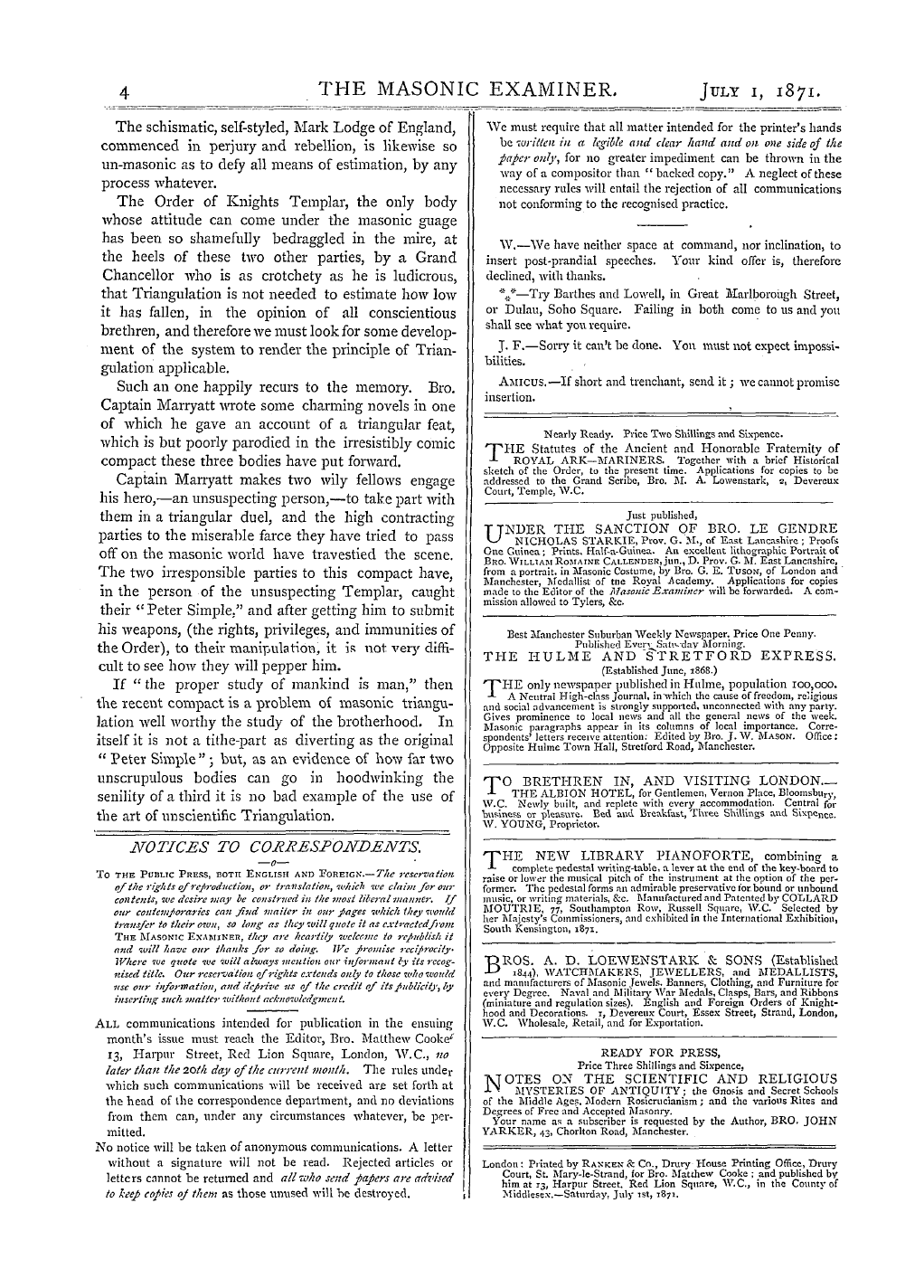 The Masonic Examiner: 1871-07-01 - Ar00402