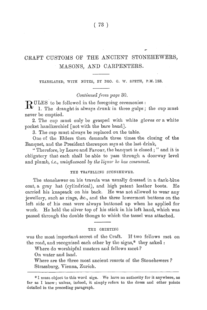 The Masonic Monthly: 1882-08-01 - Craft Customs Of The Ancient Stonehewers, Masons, And Carpenters.