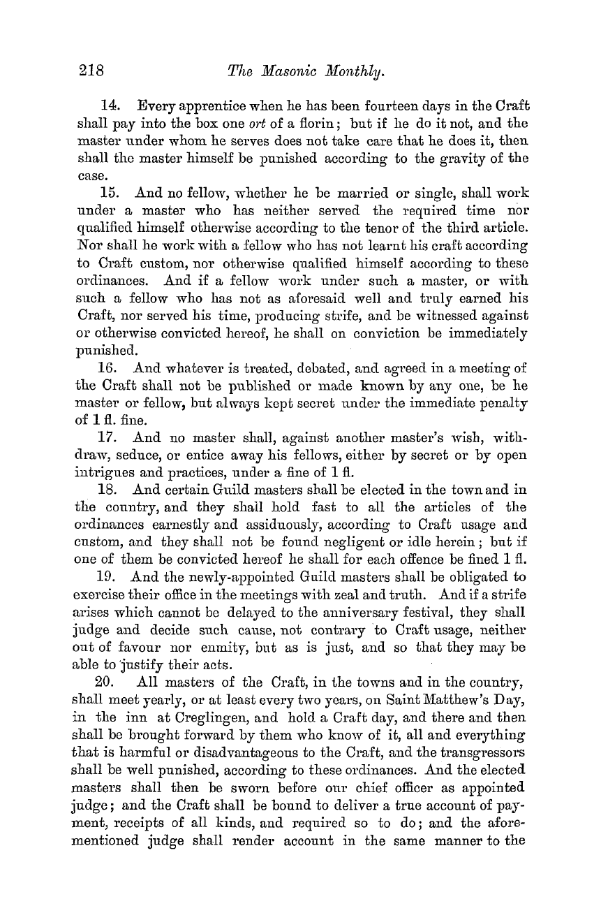 The Masonic Monthly: 1882-10-01 - Craft Customs Of The Ancient Stonehewers, Masons, And Carpenters.