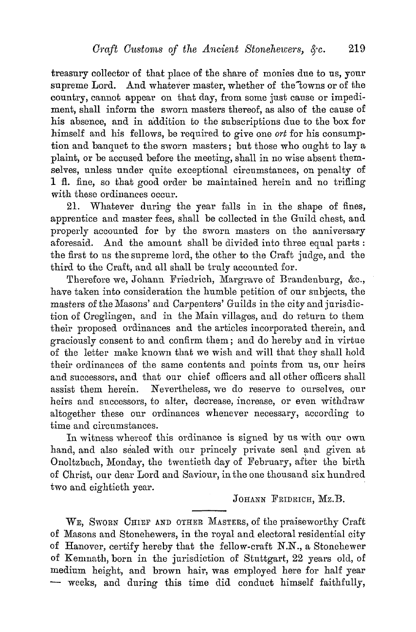 The Masonic Monthly: 1882-10-01 - Craft Customs Of The Ancient Stonehewers, Masons, And Carpenters.