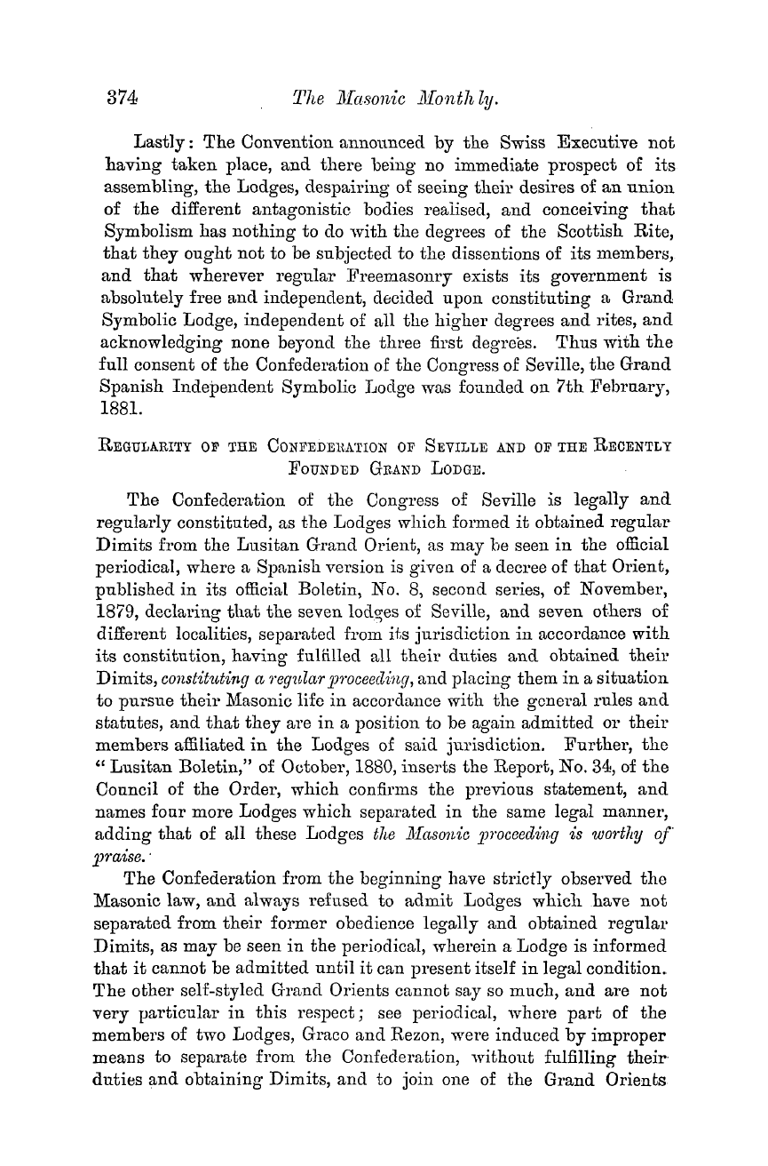 The Masonic Monthly: 1882-12-01 - Masonic Proceedings In Spain.