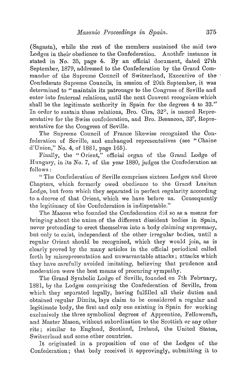 The Masonic Monthly: 1882-12-01 - Masonic Proceedings In Spain.